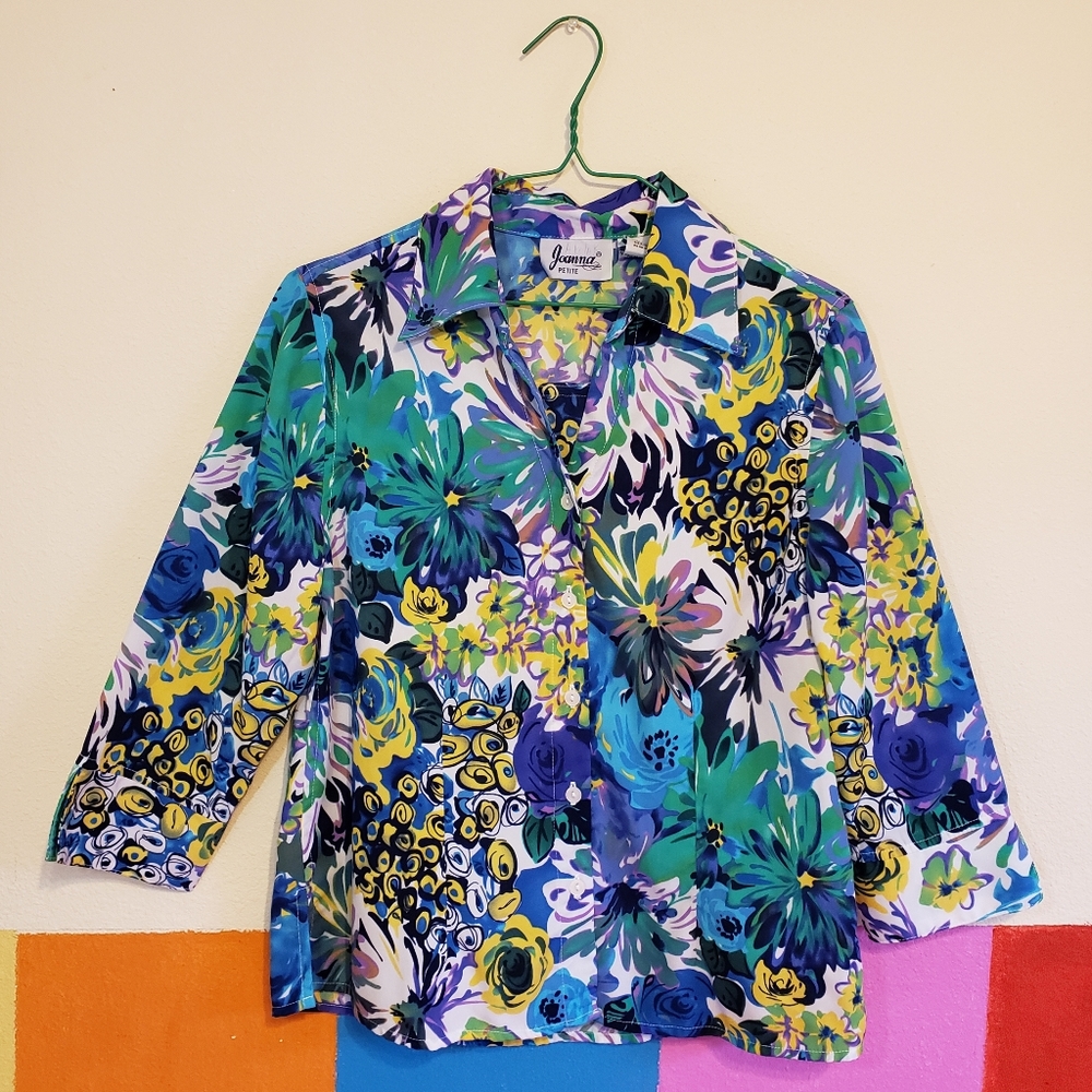 Vintage | Floral Long Sleeve Button Blouse Top